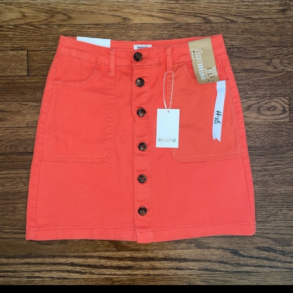 Burnt orange denim skirt